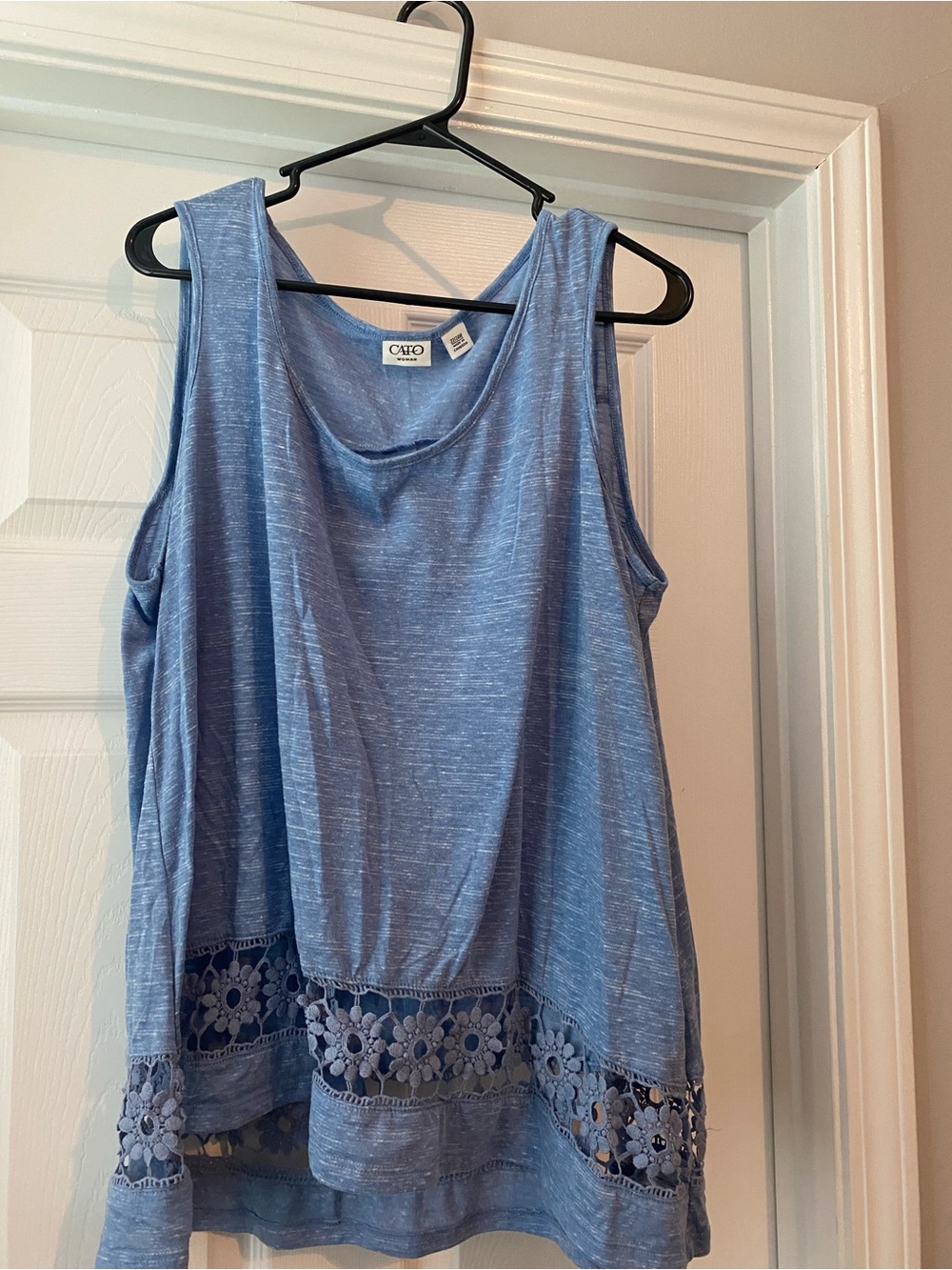 Cato Light Blue Lace Hem Sleeveless Tank
